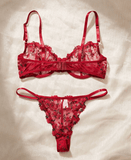 Women’s Sexy Floral Lingerie Set – Ultra-Thin Clubwear with Heart Rhinestone – Sheer 2-Piece Underwear Set