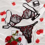 Women’s Sexy Lace Lingerie Set – 2-Piece Transparent Embroidered Bra & Panty – Elegant Erotic Underwear