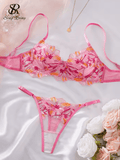 Women’s Transparent Floral Embroidery Bra Set – Sheer Strap Lingerie – Sensual 2-Piece Sleepwear Clubwear Underwear