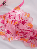 Women’s Transparent Floral Embroidery Bra Set – Sheer Strap Lingerie – Sensual 2-Piece Sleepwear Clubwear Underwear