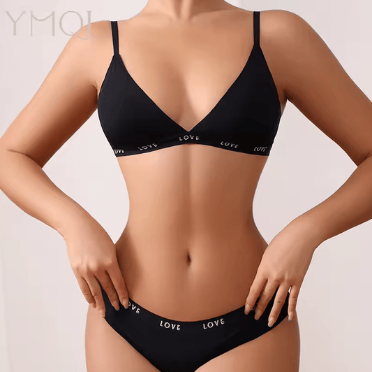 Women’s Letter Print Bra and Thong Set – High Quality Wireless Lingerie – Comfortable Underwear Set