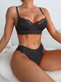 2025 Women’s Sexy Lace Strappy Lingerie Set – Underwire Non-Padded Bra & Brazilian Briefs – Fancy Eyelash Lace Underwear