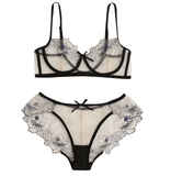Women’s Sexy Floral Lace Mesh Lingerie Set – 2-Piece Transparent Bra and Panty – Exotic Sleepwear Pajama Outfit