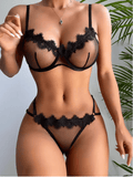 Ellolace Sexy Transparent Lace Lingerie Set for Women – 2-Piece Sheer Underwire Bra & Thong – Exotic Intimate Outfit