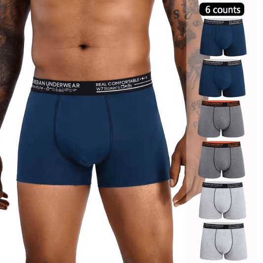 6-Pack Men’s Cotton Boxer Briefs – Breathable Underwear Set with Soft Waistband – Comfortable Luxury Underpants for Men