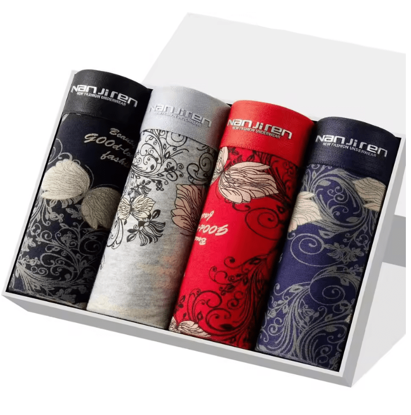 4-Pack Men’s Cotton Boxer Shorts – Sexy U-Convex Underwear, Breathable Male Panties & Underpants, Lingerie-Style Shorts