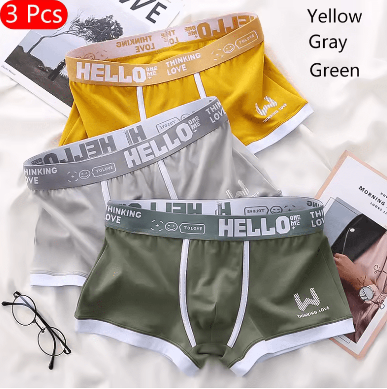 3-Pack Men’s Cotton Boxer Shorts – Soft & Breathable Mid-Waist Underwear, Fashion Sport Style with Letter Waistband