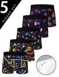 5-Pack Trendy Men’s Boxer Shorts – Graffiti, Pixel & Cyberpunk Print Underwear, Comfortable & Fashionable Casual Trunks