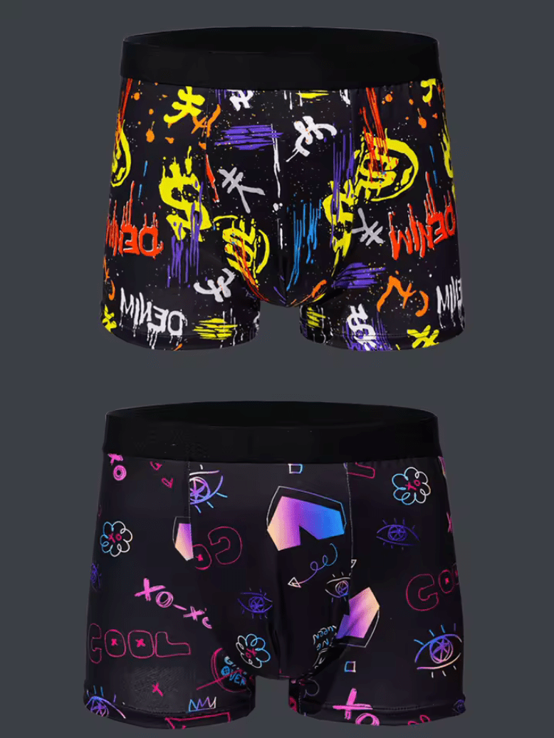 5-Pack Trendy Men’s Boxer Shorts – Graffiti, Pixel & Cyberpunk Print Underwear, Comfortable & Fashionable Casual Trunks