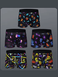 5-Pack Trendy Men’s Boxer Shorts – Graffiti, Pixel & Cyberpunk Print Underwear, Comfortable & Fashionable Casual Trunks