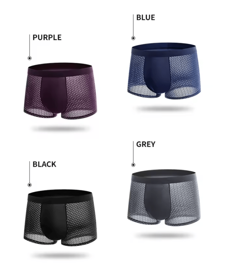 4-Pack Men’s Ice Silk Boxer Shorts – Summer Mesh Breathable Underwear, Ultra-Thin Four-Corner Underpants (M–3XL, 2025 Hot Sale)