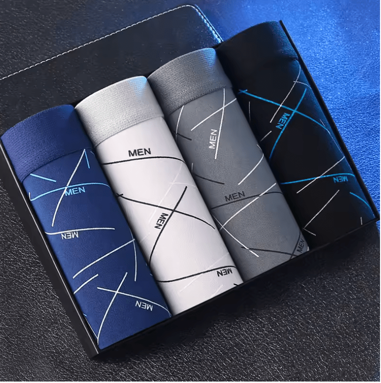 4-Pack Men’s Summer Boxer Briefs – Ultra-Thin, Cool & Breathable Underwear with Elastic Fabric, Lightweight Panties in Gift Bag