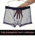 Men’s Sheer Ice Silk Boxer Briefs – Transparent Underwear with Bulge Pouch, Low-Rise Sexy Lingerie Panties, See-Through Breathable Bikini Shorts
