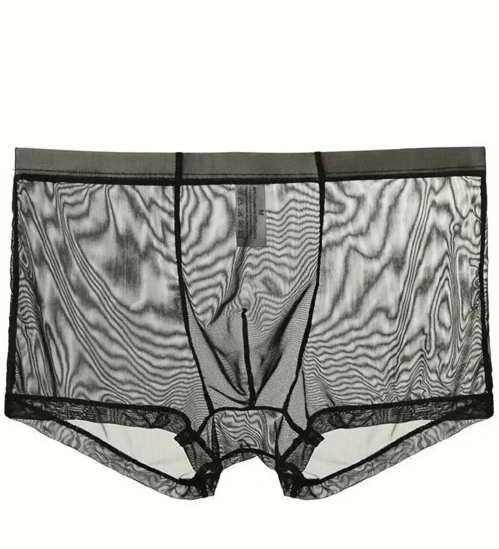 Men’s Sheer Ice Silk Boxer Briefs – Transparent Underwear with Bulge Pouch, Low-Rise Sexy Lingerie Panties, See-Through Breathable Bikini Shorts
