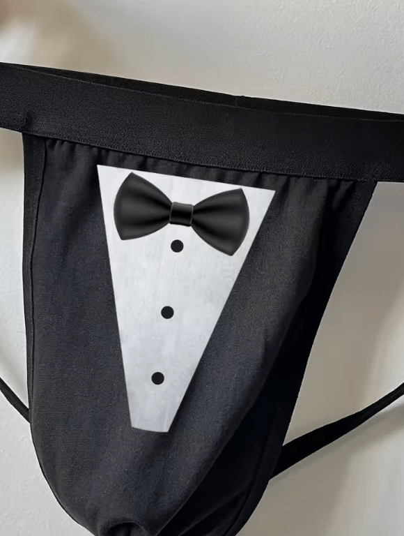 Men’s V-Back String Thong 2-Pack – “TIE” Letter Print Sexy Low-Rise Backless V-String Underwear for Sissies, Breathable Minimal Lingerie Panties