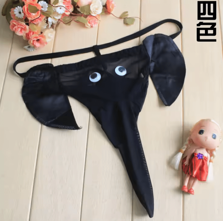 Men’s Funny Elephant Thong Underwear – Sexy Cartoon Trunk G-String Panties, Low-Rise Novelty Lingerie for Him, Playful Costume Briefs