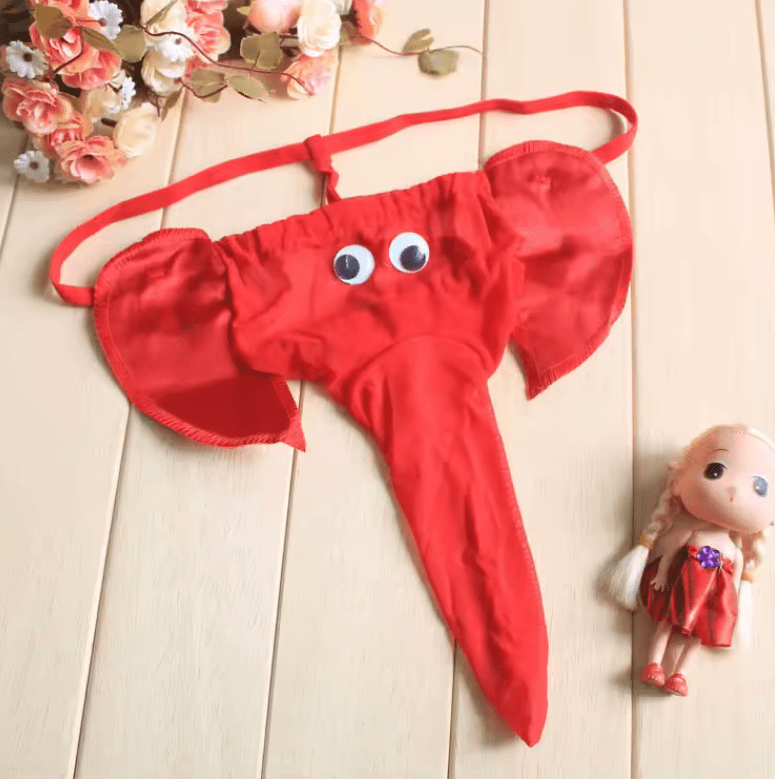 Men’s Funny Elephant Thong Underwear – Sexy Cartoon Trunk G-String Panties, Low-Rise Novelty Lingerie for Him, Playful Costume Briefs