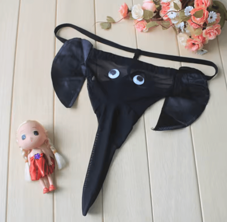 Men’s Funny Elephant Thong Underwear – Sexy Cartoon Trunk G-String Panties, Low-Rise Novelty Lingerie for Him, Playful Costume Briefs