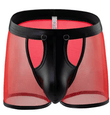 Men’s Transparent Mesh Boxer Shorts – Faux Leather Detachable Buckle Pouch Underwear, Sexy See-Through Panties, Low-Rise Cueca Calzoncillo Briefs