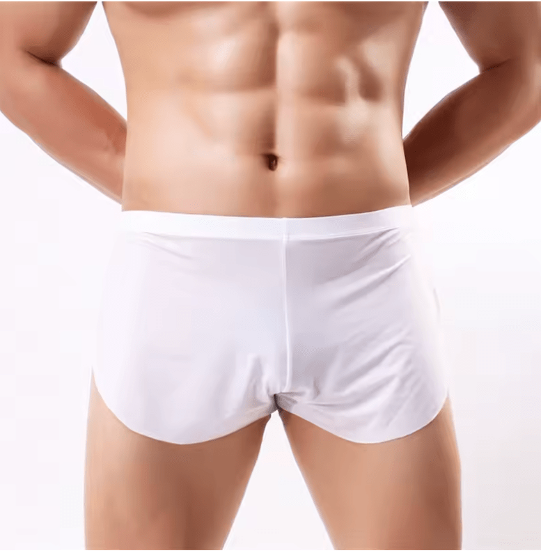 Men’s Thin Mesh Boxer Shorts – Transparent Split Design | Sexy Breathable Underwear | Solid Color Lightweight Male Underpants