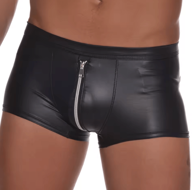 Men’s Faux Leather Zipper Underwear – Soft Sexy Boxer Briefs with Front Zip | High-Quality Fashion Panties