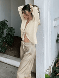 Women’s Pleated V-Neck Blouse – Tie-Up Cardigan Top with Flared Sleeves | Casual, Party & Streetwear Style