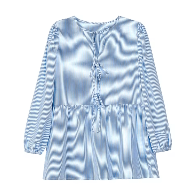 Chic Hollow Plaid Bow Shirt for Women – Long Sleeve European-Style Top for Spring/Summer