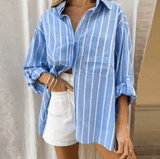 2025 Autumn Women’s Oversized Striped Shirt – Vintage Loose Fit Blouse | Casual & Elegant Youth Fashion Top