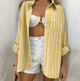 2025 Autumn Women’s Oversized Striped Shirt – Vintage Loose Fit Blouse | Casual & Elegant Youth Fashion Top