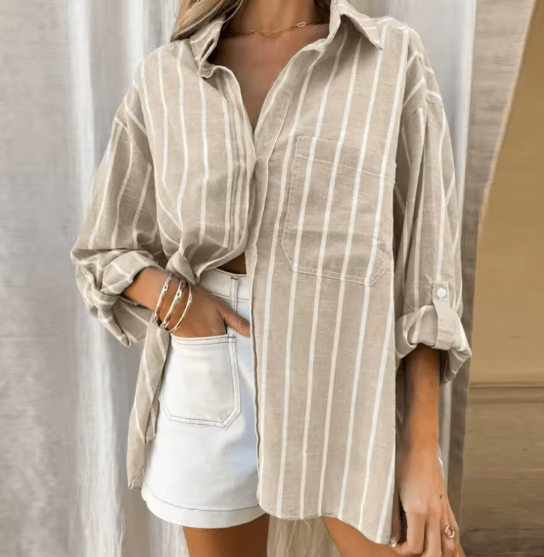 2025 Autumn Women’s Oversized Striped Shirt – Vintage Loose Fit Blouse | Casual & Elegant Youth Fashion Top