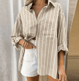 2025 Autumn Women’s Oversized Striped Shirt – Vintage Loose Fit Blouse | Casual & Elegant Youth Fashion Top
