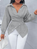 Women’s Striped V-Neck Long Sleeve T-Shirt – Lace Trim Button-Up Top | Versatile Daily Urban Spring Style