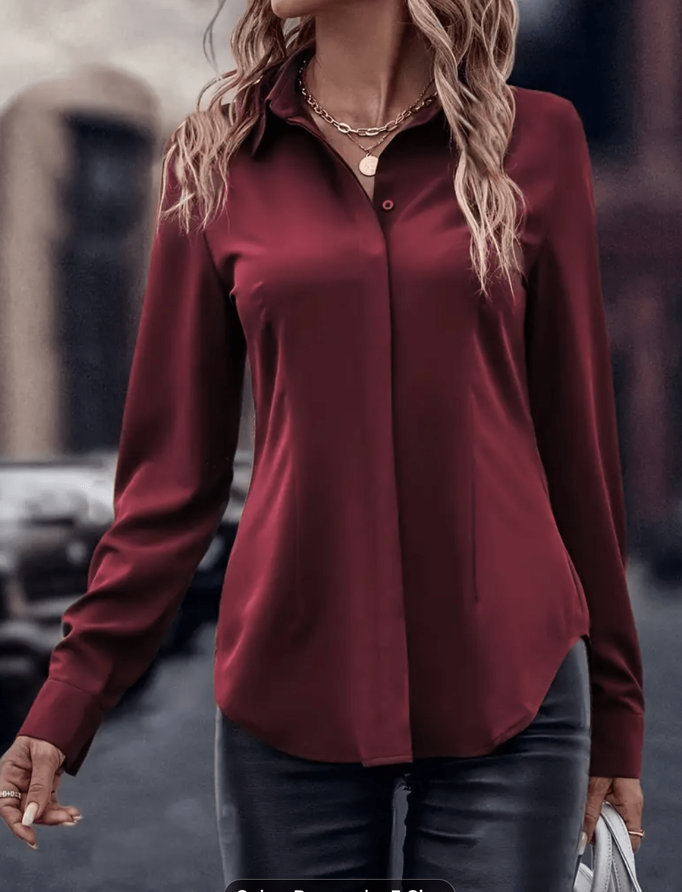 Women’s Solid Color Woven Shirt – Casual Polyester Blouse with Lapel Collar & Invisible Buttons