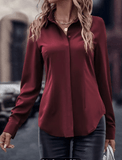 Women’s Solid Color Woven Shirt – Casual Polyester Blouse with Lapel Collar & Invisible Buttons