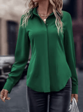 Women’s Solid Color Woven Shirt – Casual Polyester Blouse with Lapel Collar & Invisible Buttons