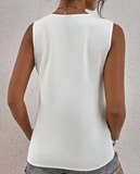 Women’s Sleeveless V-Neck Lace Patchwork Blouse – Loose Fit Hollow-Out Summer Tank Top | Casual Streetwear Tee