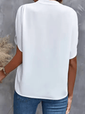 Summer Elegant Women’s Blouse – V-Neck Short Sleeve Solid Color Loose Shirt | Casual & Office White Top