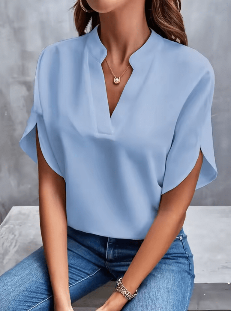 Summer Elegant Women’s Blouse – V-Neck Short Sleeve Solid Color Loose Shirt | Casual & Office White Top