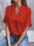 Summer Elegant Women’s Blouse – V-Neck Short Sleeve Solid Color Loose Shirt | Casual & Office White Top