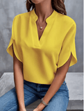 Summer Elegant Women’s Blouse – V-Neck Short Sleeve Solid Color Loose Shirt | Casual & Office White Top
