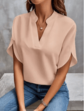 Summer Elegant Women’s Blouse – V-Neck Short Sleeve Solid Color Loose Shirt | Casual & Office White Top