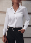 Women’s Spring Summer Office Blouse – Long Sleeve Turn-Down Collar Solid Color Shirt | OL Style