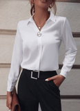 Women’s Spring Summer Office Blouse – Long Sleeve Turn-Down Collar Solid Color Shirt | OL Style