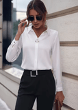 Women’s Spring Summer Office Blouse – Long Sleeve Turn-Down Collar Solid Color Shirt | OL Style