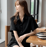 Women’s Summer Slim Fit Shirt – French Style Solid Color Blouse – Lightweight Office OL Top – Elegant Commuting Workwear