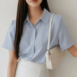 Women’s Summer Slim Fit Shirt – French Style Solid Color Blouse – Lightweight Office OL Top – Elegant Commuting Workwear