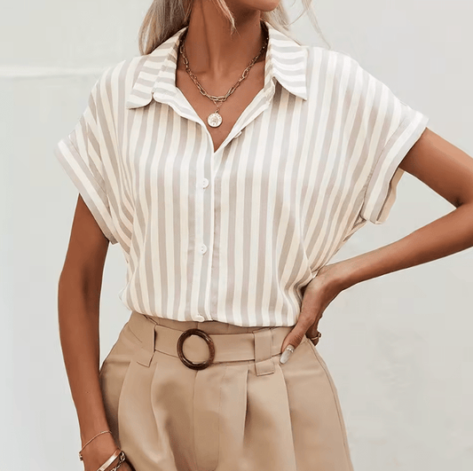 Women’s Striped Batwing Sleeve Shirt – Spring Summer Casual Button Down Blouse – Lightweight Daily Wear with Shirt Collar