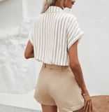 Women’s Striped Batwing Sleeve Shirt – Spring Summer Casual Button Down Blouse – Lightweight Daily Wear with Shirt Collar