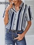 2025 Women’s Colorful Striped Shirt – Trendy Summer Single Breasted Blouse – Casual 3D Printed Fashion Streetwear Tops
