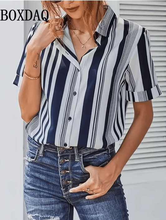 2025 Women’s Colorful Striped Shirt – Trendy Summer Single Breasted Blouse – Casual 3D Printed Fashion Streetwear Tops